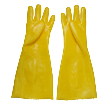 Yellow PVC coated gloves 45cm cotton linning
